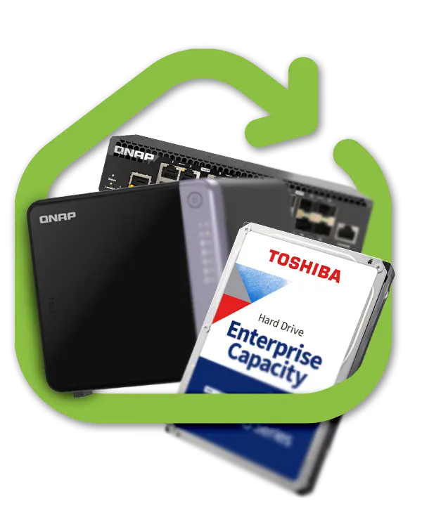 Imagem ilustrativa dos produtos storage nas, switch e hdd presentes no site da storage house