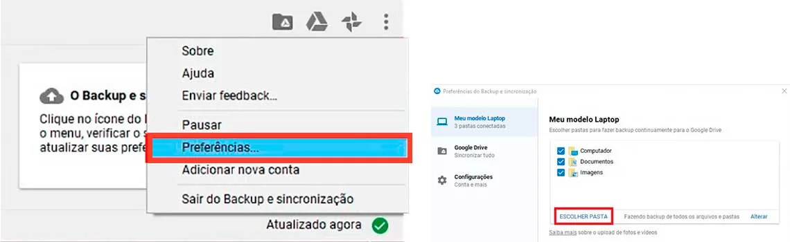 Backup de fotos no computador usando Google Drive