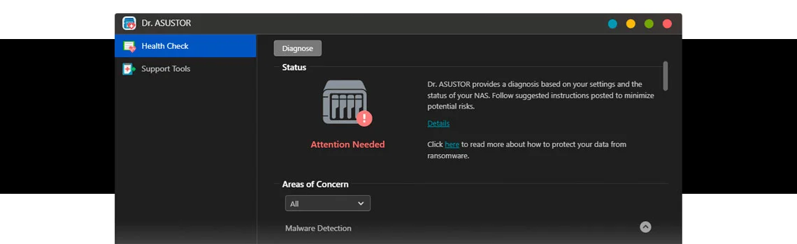 Dr. ASUSTOR para diagnóstico e proteção adicional dos dados