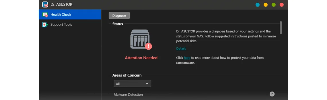Dr. ASUSTOR para diagnóstico e proteção adicional dos dados