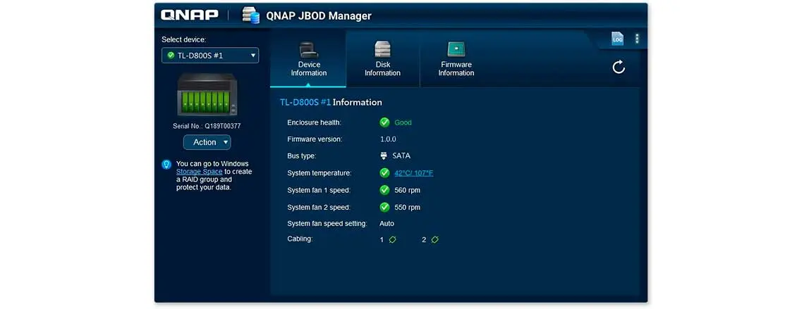 Gerencie o status do JBOD em PCs com o QNAP JBOD Manager