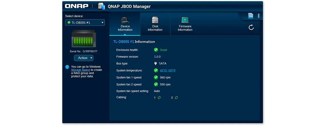 Monitoramento do status do JBOD em PCs com o QNAP JBOD Manager
