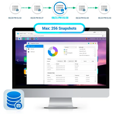 Snapshot Center para restauração rápida e histórico de versões