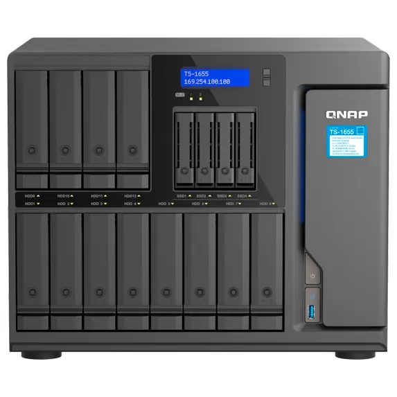 Qnap TS-1655 - Storage Híbrido com 16 baias, 12 para HDD e 4 para SSDs