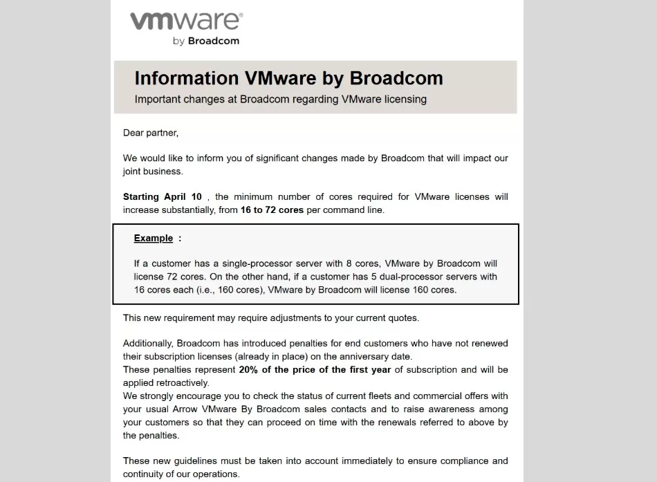 Aviso Informativo da Broadcom sobre as mudanças